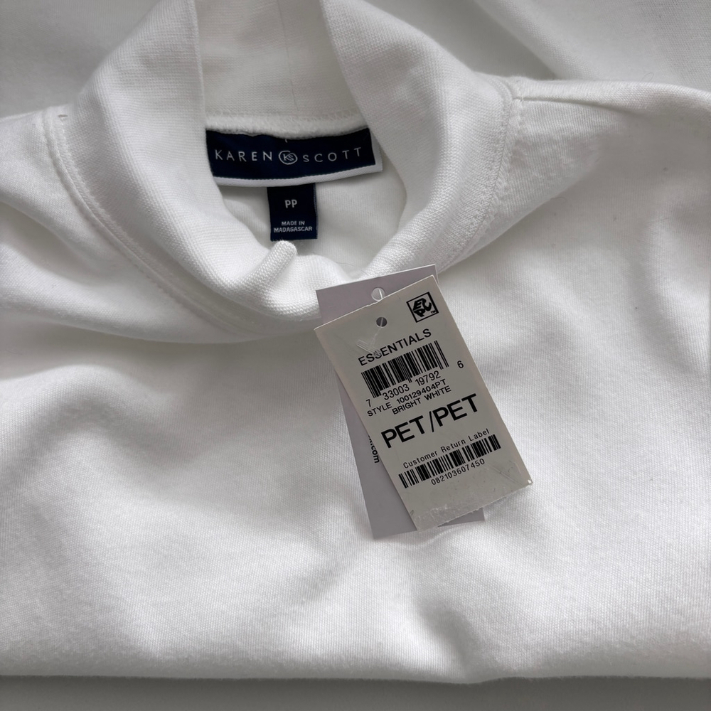 Karen Scott Petite White 100% Cotton Solid Mock-Neck Long Sleeved Top NWT - Picture 6 of 6
